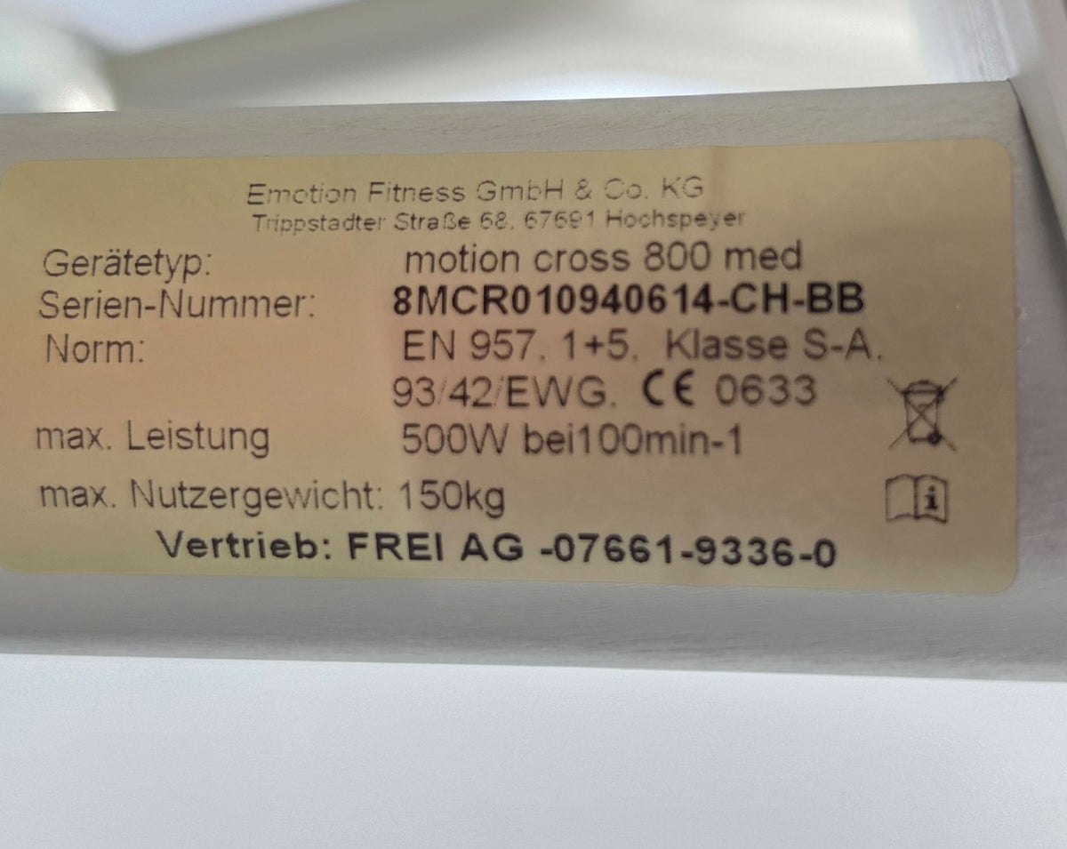Emotion Fitness Motion Cross 800 med, with large training program, watt training, elliptical trainer, cross trainer, branded Frei AG, used - refurbished condition
