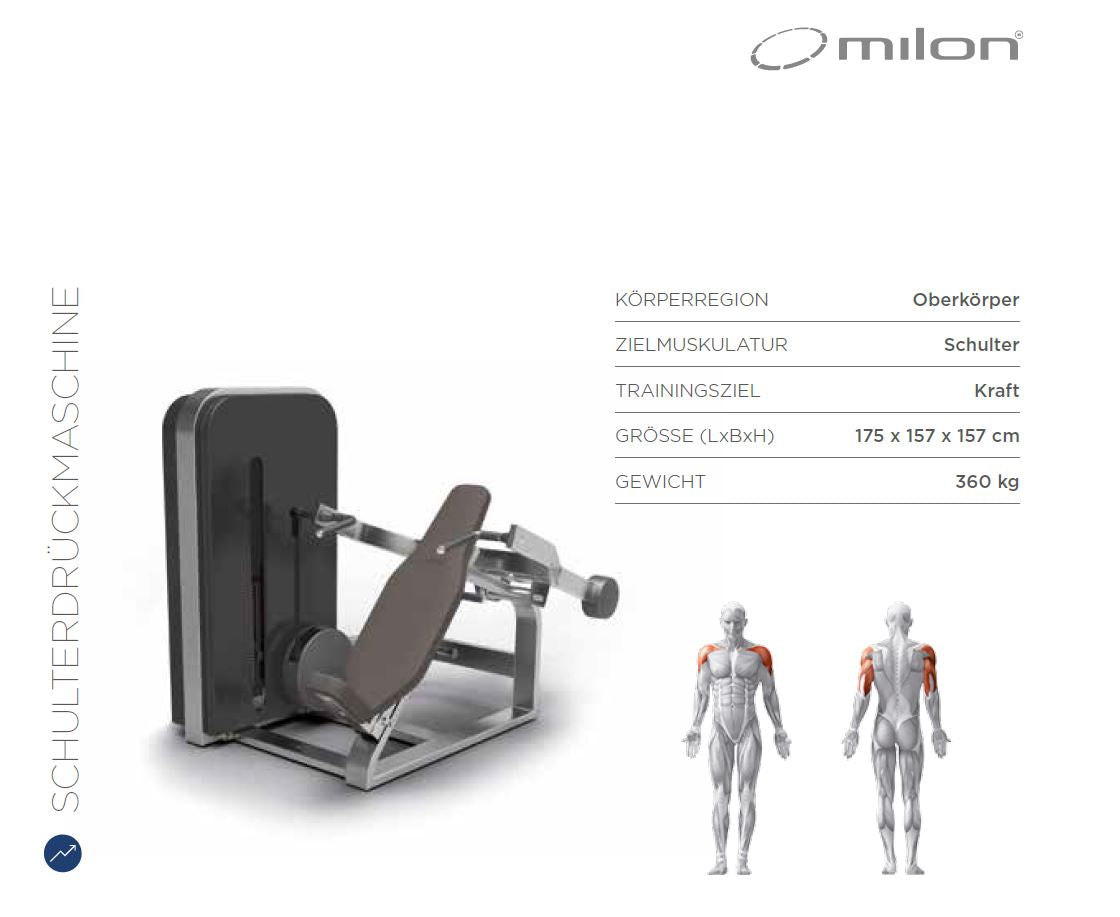 Milon Milcanic Schulterpresse, Shoulder Press, 120kg Gewichtsblock, Overheadpress, Rahmen Anthrazit, gebraucht - Ausstellungsstück - Top Zustand