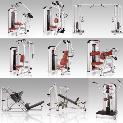 Danksport S-Line strength training equipment, equipment park with approximately 22 fitness machines and accessories, color silver, upholstery brown - New equipment / exhibition equipment