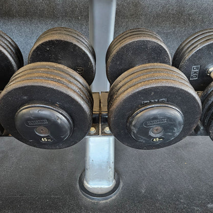 ElbeSport cast iron dumbbell set from 2.5 to 60 kg in 2.5 kg increments (24 pairs) Oldschool, INCLUDING dumbbell racks, used - with signs of wear