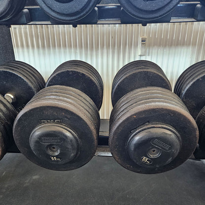 ElbeSport cast iron dumbbell set from 2.5 to 60 kg in 2.5 kg increments (24 pairs) Oldschool, INCLUDING dumbbell racks, used - with signs of wear