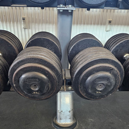 ElbeSport cast iron dumbbell set from 2.5 to 60 kg in 2.5 kg increments (24 pairs) Oldschool, INCLUDING dumbbell racks, used - with signs of wear