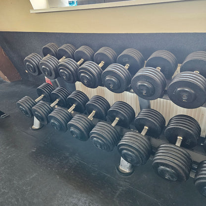 ElbeSport cast iron dumbbell set from 2.5 to 60 kg in 2.5 kg increments (24 pairs) Oldschool, INCLUDING dumbbell racks, used - with signs of wear