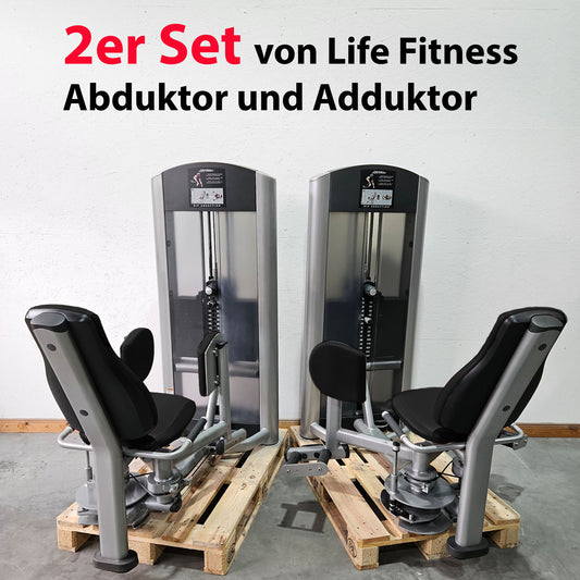 Life Fitness 2er Set = Abduktoren und Adduktorenmaschine, Hip Abduction und Hip Adduction Set, Signature Series, Rahmenfarbe Silber, gebraucht - überholter Zustand