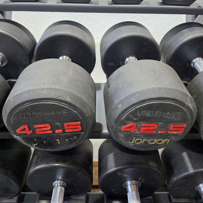 Jordan und Ziva 4 Paare Kurzhanteln aus Urethane 42,5 bis 50kg in 2,5kg Stufen - Material ähnlich Gummi bzw Polyurethane, gebraucht - mit Gebrauchsspuren