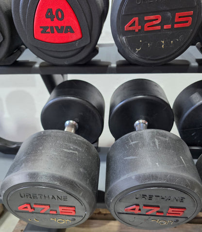 Jordan und Ziva 4 Paare Kurzhanteln aus Urethane 42,5 bis 50kg in 2,5kg Stufen - Material ähnlich Gummi bzw Polyurethane, gebraucht - mit Gebrauchsspuren