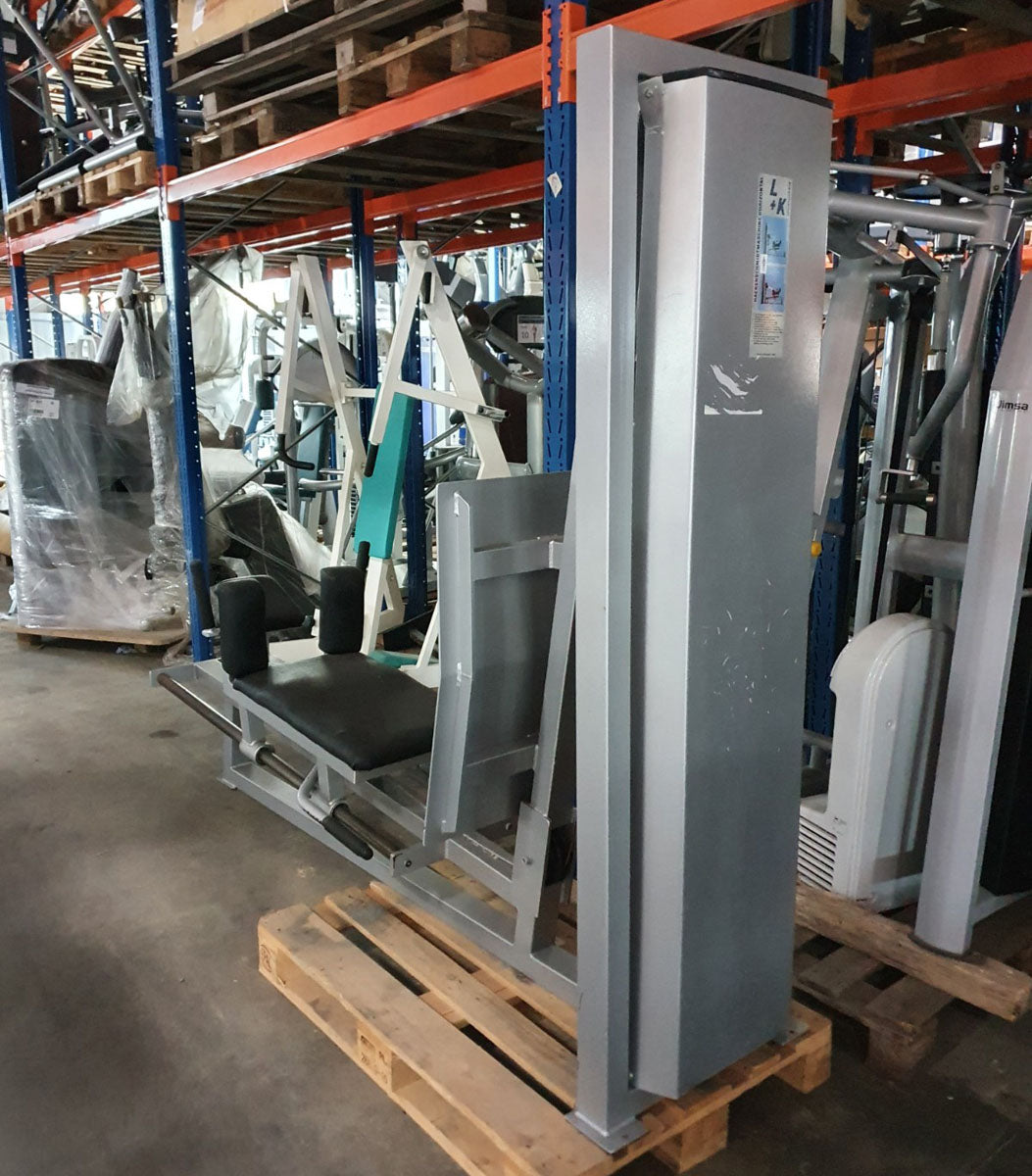 L+K Beinpresse, liegend, Gym80 Ähnlich, Leg Press Oldschool Bodybuilding, Silber, gebraucht - geprüfter Zustand