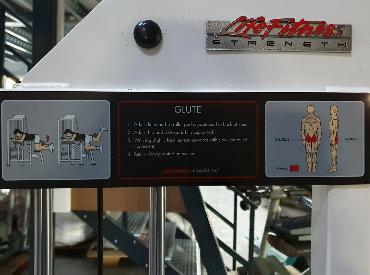 Life Fitness Gluteus Machine, Butt Machine Lying, Glute - Frame White, Upholstery Black, Used - Refurbished Condition