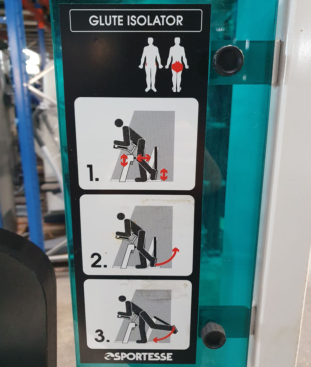 Sportesse Pomaschine, Gluteusmaschine stehend, Glute Isolator Raise, Rahmen Weiß, gebraucht - geprüfter Zustand