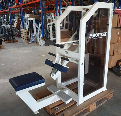 Sportesse Wadenmaschine sitzend, Seated Calf, Rahmen Weiß, Polster Blau, gebraucht mit Gebrauchsspuren - geprüfter Zustand