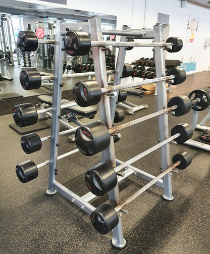 Langhantel Kompakt Set 15-40kg in 5kg Schritten, ähnlich SZ Langhanteln, inkl. Ständer, Ständerfarbe Silber, gebraucht