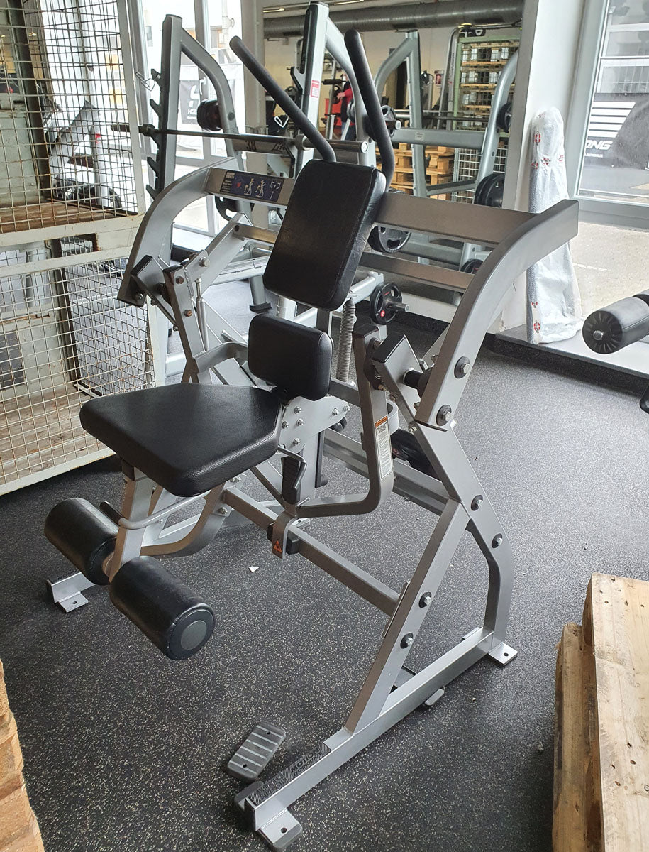 Hammer Strength Bauchmaschine, Klappmesser, Abdominal Oblique Crunch PL-AB, Plate loaded, Rahmenfarbe Silber, Polsterfarbe Schwarz, gebrauchter - überholter Zustand