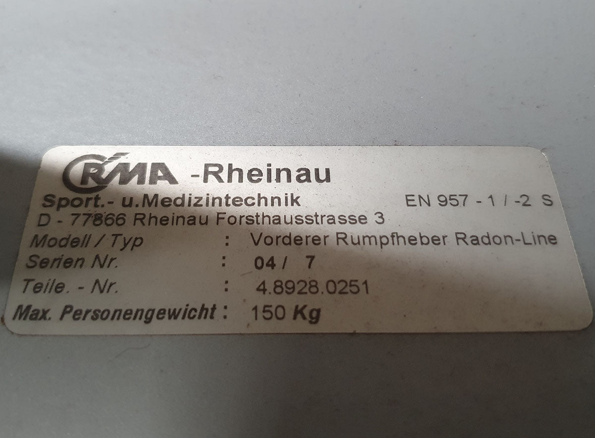 RMA Vorderer Rumpfheber, verstellbare Bauchbank, Abdominal Crunch Bench, Rahmenfarbe Silber-Grau, Polsterfarbe Blau, gebraucht - überholter Zustand