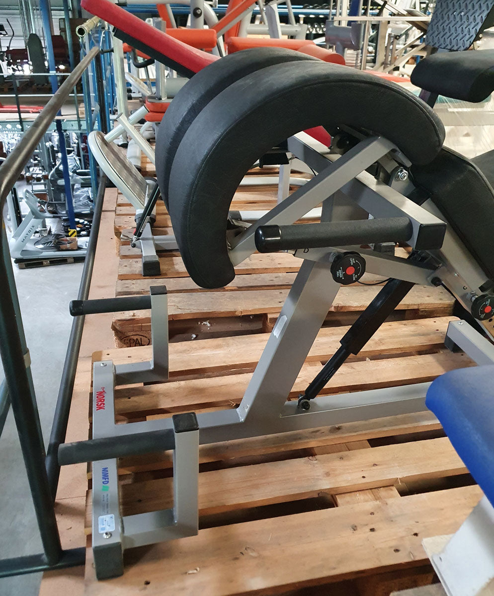 Norsk/ Sanimed Rückenstreckerbank, 45 Grad, Hyperextension, verstellbar, Rahmenfarbe Grau/Silber, Polsterfarbe Schwarz, gebraucht - überholter Zustand