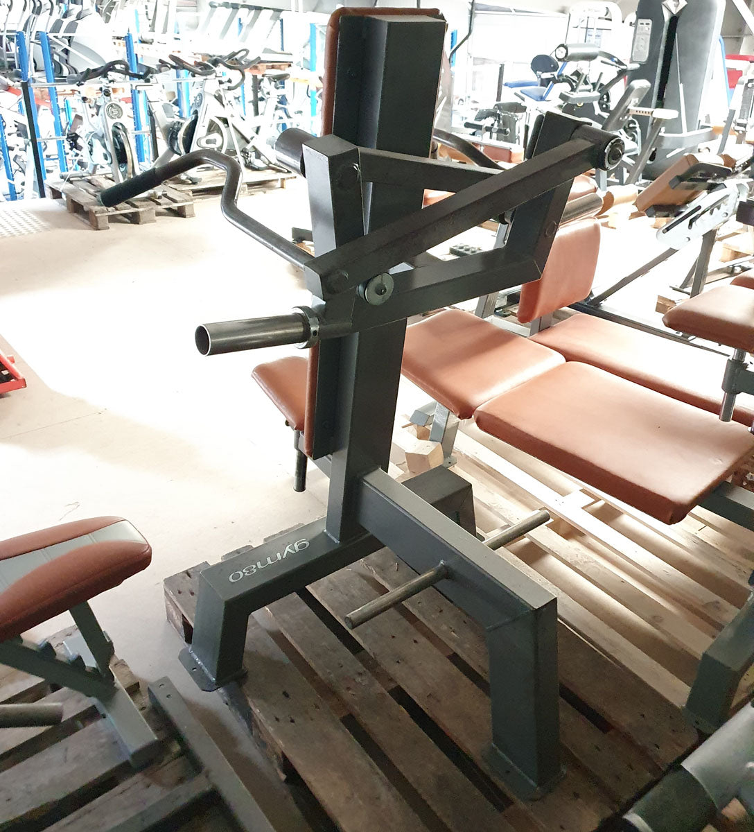 Gym80 Schulterpresse, Shoulder Press, Plate loaded, Rahmenfarbe Silber, Polsterfarbe Orange, gebraucht