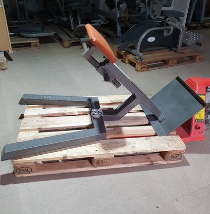 Gym80 back extension bench, 45 degrees, hyperextension, silver frame, brown upholstery, used with signs of wear