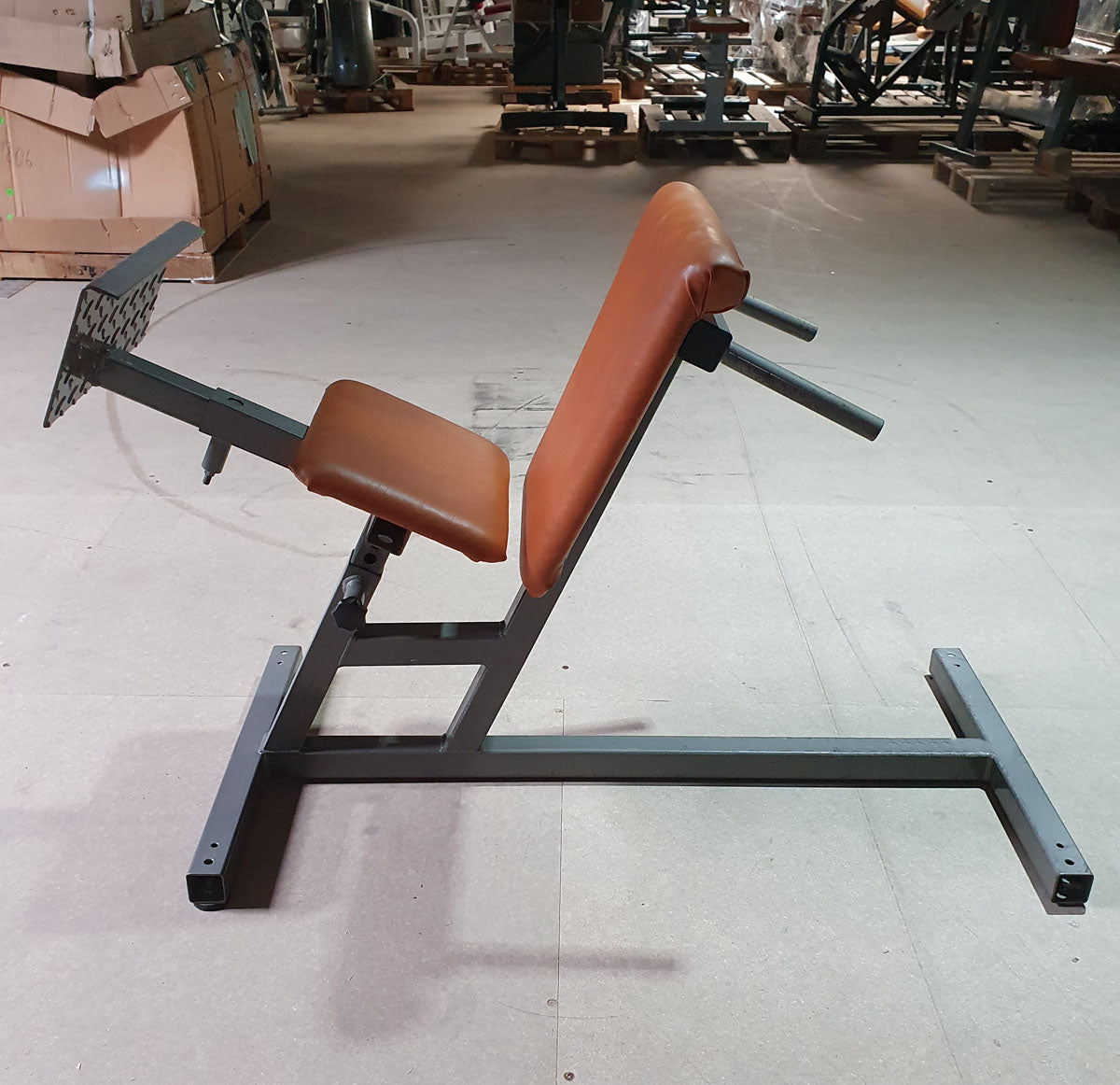 Gym80 Rückenstreckerbank in Knielage, Ähnlich Dr. Wolff Lumbal Trainer, Hyperextension, Rahmen Silber, Polster Braun, gebraucht