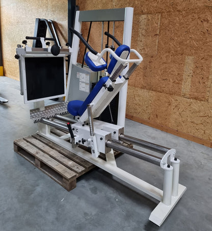 Kaphingst Funktionsstemme, verstellbare Beinpresse, mit Kippkreisel, MPG, Rahmenfarbe Weiß, Polsterfarbe Blau, gebraucht - überholter Zustand