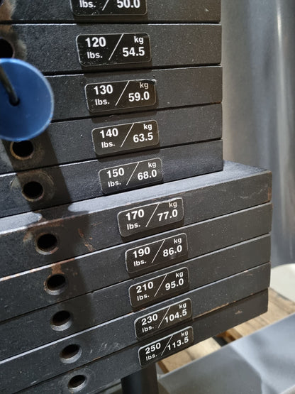 Precor lat pulldown machine from above, cable pulldown, lat pull, Icarian Line, frame color silver, used - refurbished condition