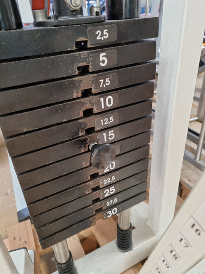 L+K Seilzug höhenverstellbar, Doppel Auszug, 30kg Gewichtsblock, Rehabilitation, Rahmenfarbe Weiß, gebraucht - geprüfter Zustand
