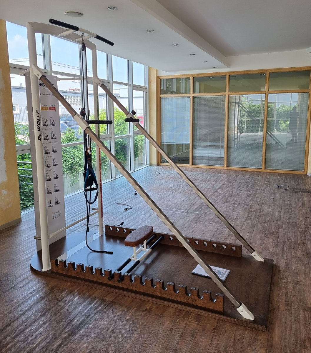 Dr. Wolff Functional Training Station 786, frame color white, upholstery color brown, used - refurbished condition