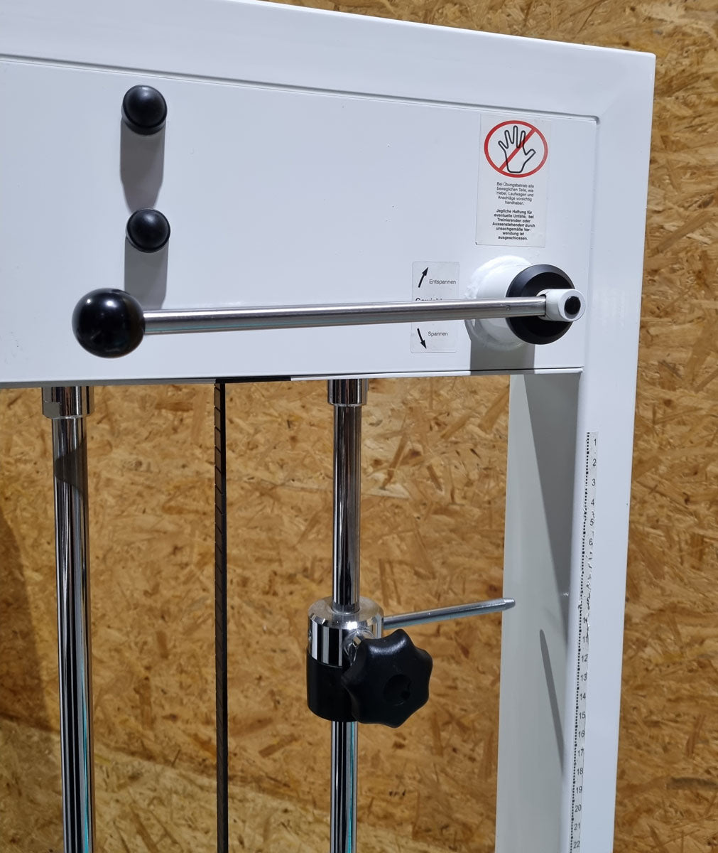 Kaphingst functional press, adjustable leg press, with tilting gyroscope, MPG, frame color white, upholstery color turquoise, used - refurbished condition