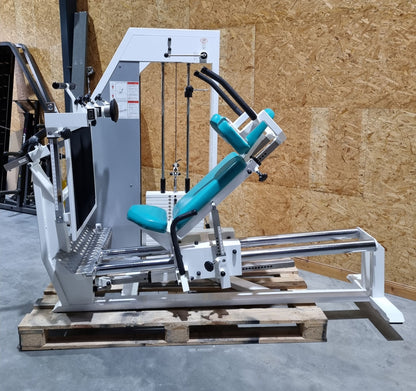 Kaphingst functional press, adjustable leg press, with tilting gyroscope, MPG, frame color white, upholstery color turquoise, used - refurbished condition
