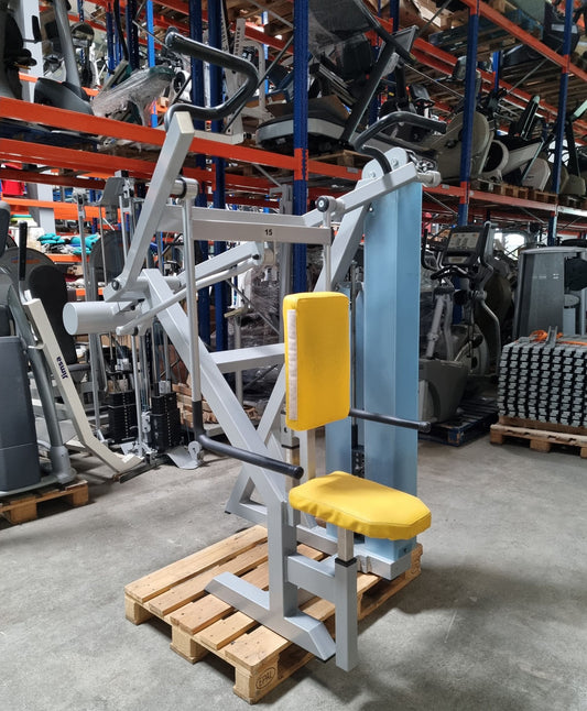 SVG shoulder blade fixator / support press - lat pulldown and dips - 2-in-1 combination device, frame color gray, upholstery color yellow, used - refurbished condition