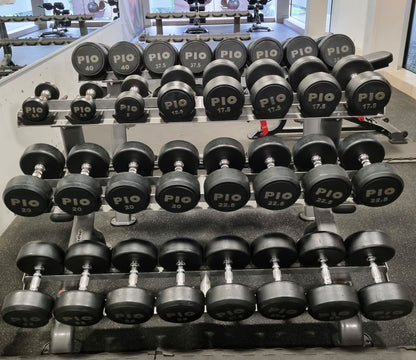 Rubber dumbbell set 2.5kg to 50kg in 2.5kg increments, used, good condition