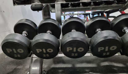 Rubber dumbbell set 2.5kg to 50kg in 2.5kg increments, used, good condition