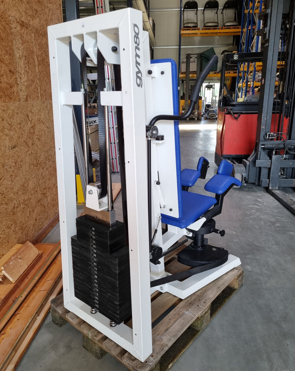 Gym80 Adduktorenmaschine, Hip Adductor, Rahmenfarbe Weiß, Polsterfarbe Blau, gebraucht - überholter Zustand