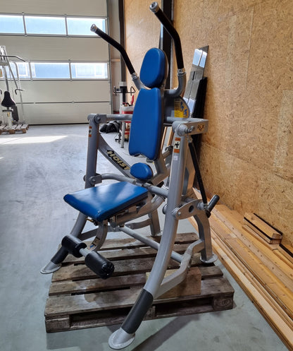 Hoist Roc-Abs Machine, Roc it Series Abdominal Crunch, Plate loaded, Rotation, Frame color silver, Upholstery color blue, used - refurbished condition