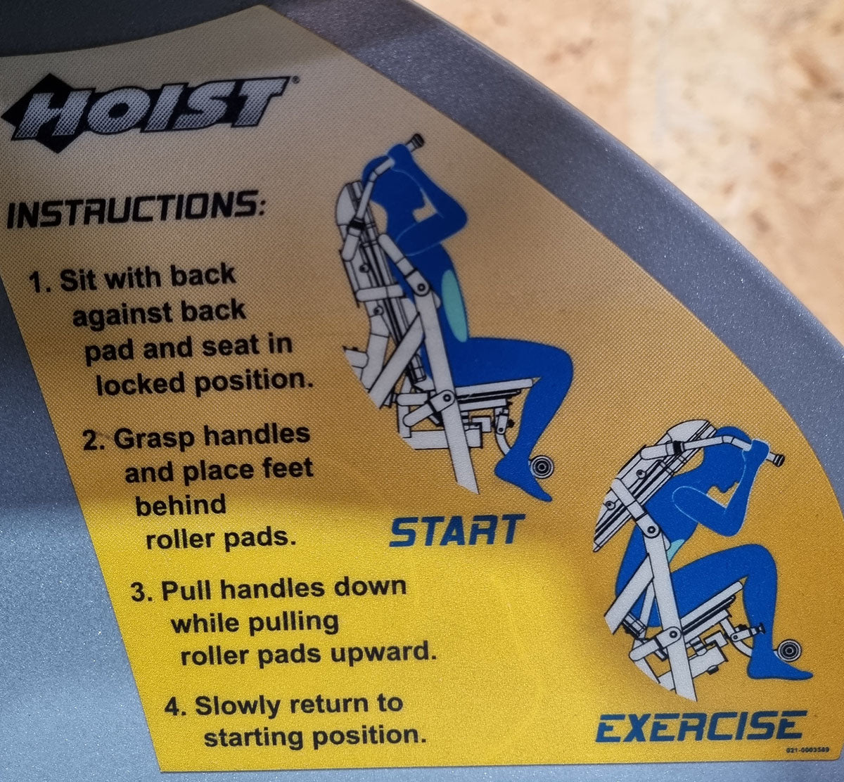 Hoist Roc-Abs Machine, Roc it Series Abdominal Crunch, Plate loaded, Rotation, Frame color silver, Upholstery color blue, used - refurbished condition