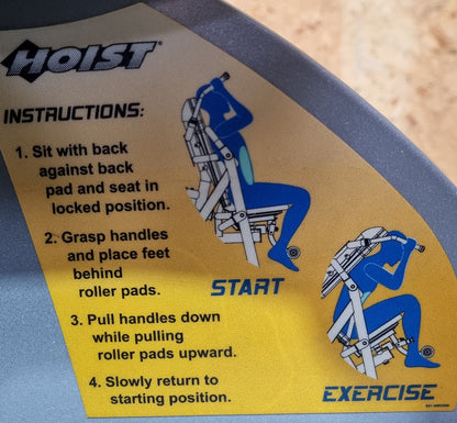Hoist Roc-Abs Machine, Roc it Series Abdominal Crunch, Plate loaded, Rotation, Frame color silver, Upholstery color blue, used - refurbished condition