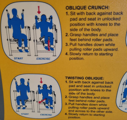 Hoist Roc-Abs Machine, Roc it Series Abdominal Crunch, Plate loaded, Rotation, Frame color silver, Upholstery color blue, used - refurbished condition
