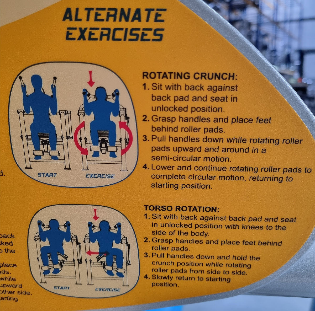 Hoist Roc-Abs Machine, Roc it Series Abdominal Crunch, Plate loaded, Rotation, Frame color silver, Upholstery color blue, used - refurbished condition