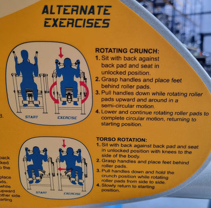 Hoist Roc-Abs Machine, Roc it Series Abdominal Crunch, Plate loaded, Rotation, Frame color silver, Upholstery color blue, used - refurbished condition