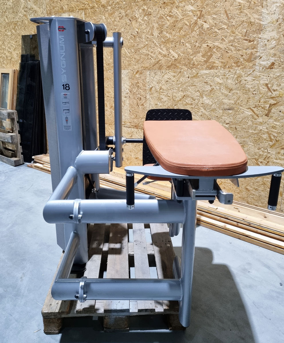 Gym80 Gluteus Kick Kneeling 3004 Sygnum, butt machine, frame color silver, upholstery color orange, used - refurbished condition