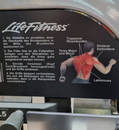 Life Fitness Rudern mit Bruststütze, Row, Pro2 Serie, Rahmenfarbe Silber, Polsterfarbe Rot, gebraucht - überholter Zustand
