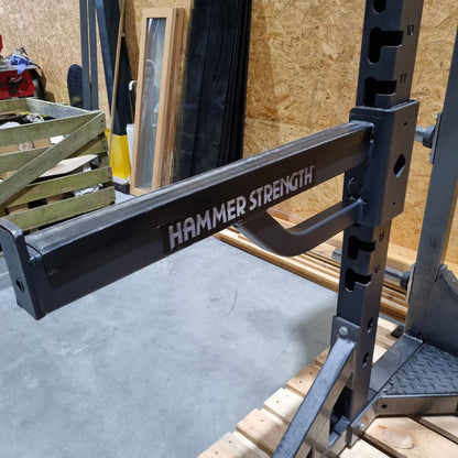 Hammer Strength HD Elite Half Rack mit Holzboden und Pull Up Bar, Rahmenfarbe Schwarz, gebraucht - überholter Zustand