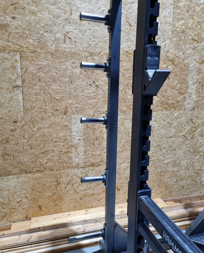 Hammer Strength HD Elite Half Rack mit Holzboden und Pull Up Bar, Rahmenfarbe Schwarz, gebraucht - überholter Zustand