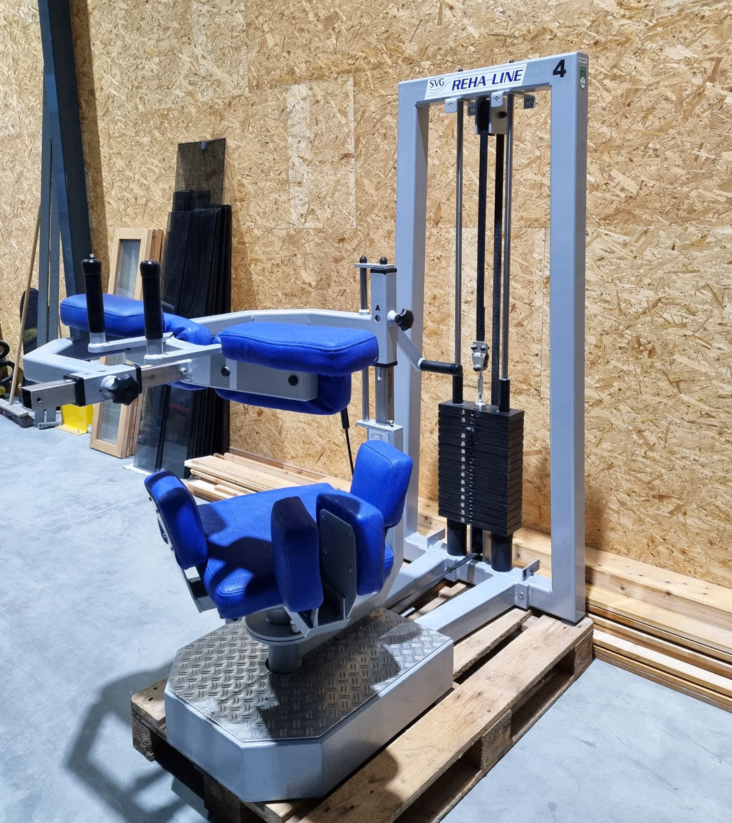 SVG torso rotator - rotation machine - lateral abdominal muscles, frame color silver, upholstery color blue, used - overhauled condition