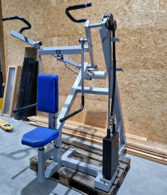 SVG shoulder blade fixator / support press - lat pulldown and dips - 2-in-1 combination machine, frame color gray, upholstery color blue, used - refurbished condition