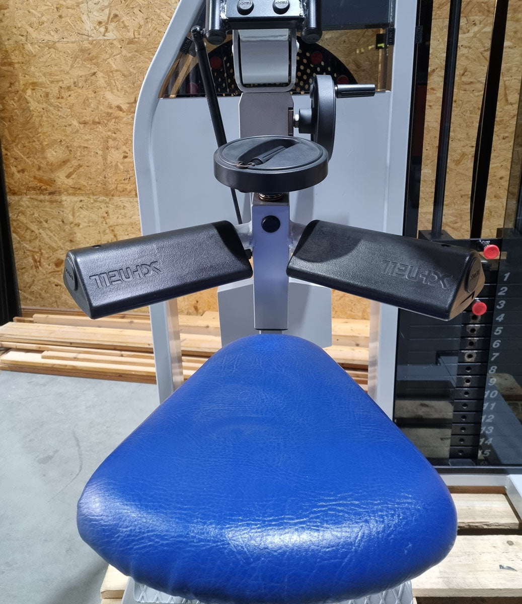Schnell Seitneige-Maschine, Lateral Flexion, Lat Flex, Rahmenfarbe Silber, Polsterfarbe Blau, gebraucht - überholter Zustand