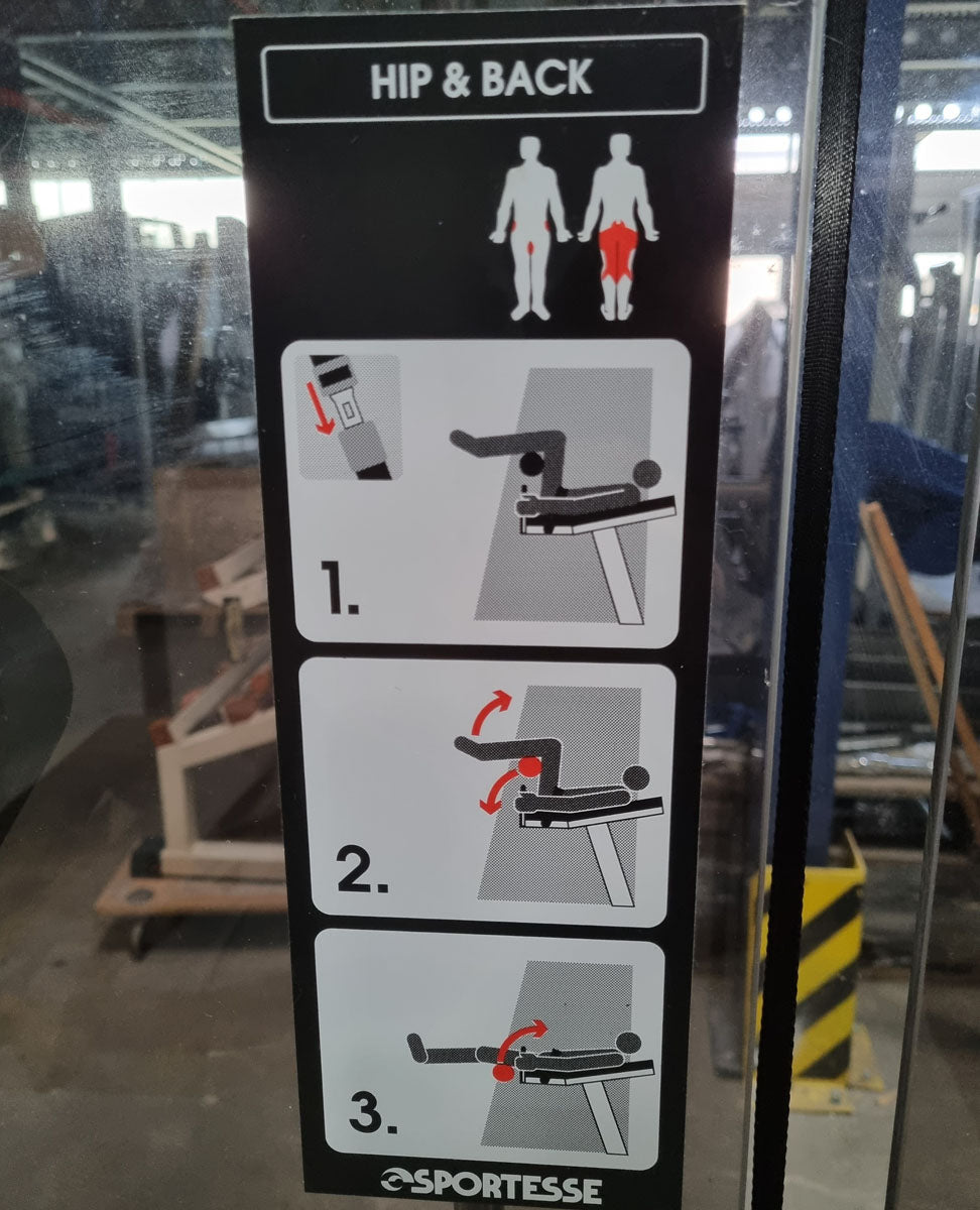 Sportesse Hip and Back Maschine, Hüfte und Rückenstrecker, Polsterfarbe Schwarz, Rahmenfarbe Weiß, gebraucht - geprüfter Zustand