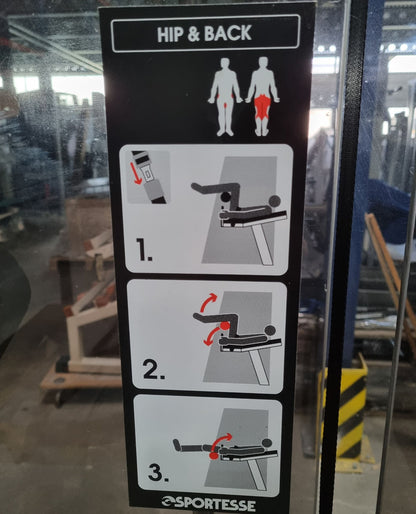 Sportesse Hip and Back Maschine, Hüfte und Rückenstrecker, Polsterfarbe Schwarz, Rahmenfarbe Weiß, gebraucht - geprüfter Zustand