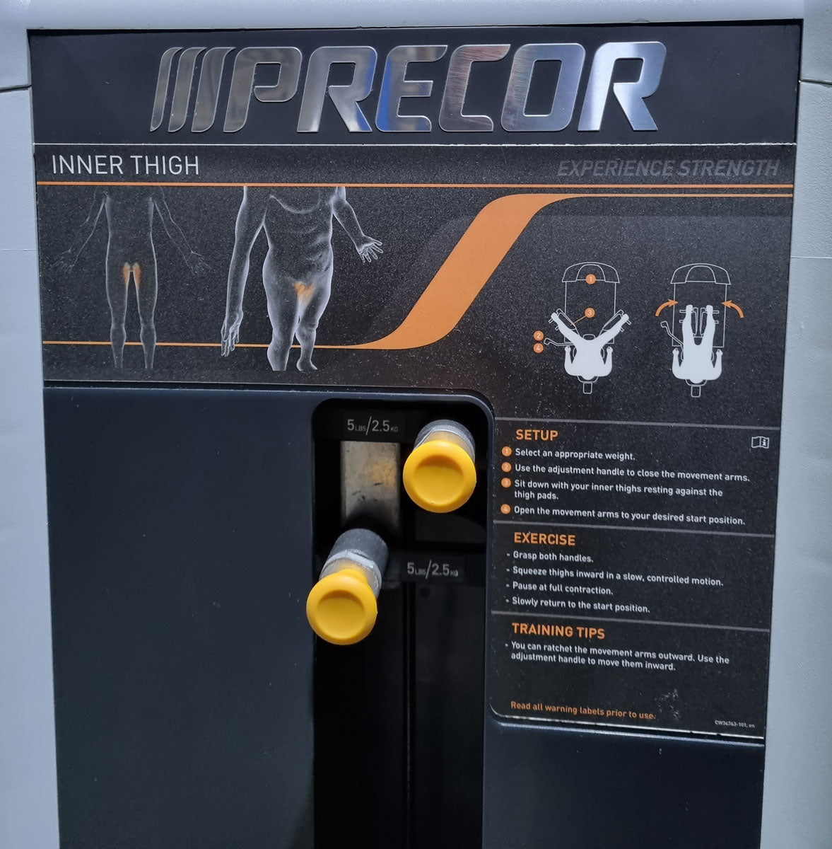 Precor Adduktoren und Abduktoren Kraftgeräte mit Steckgewichten im Set als Paar, Rahmenfarbe Schwarz, Polsterfarbe Grau, gebraucht - überholter Zustand