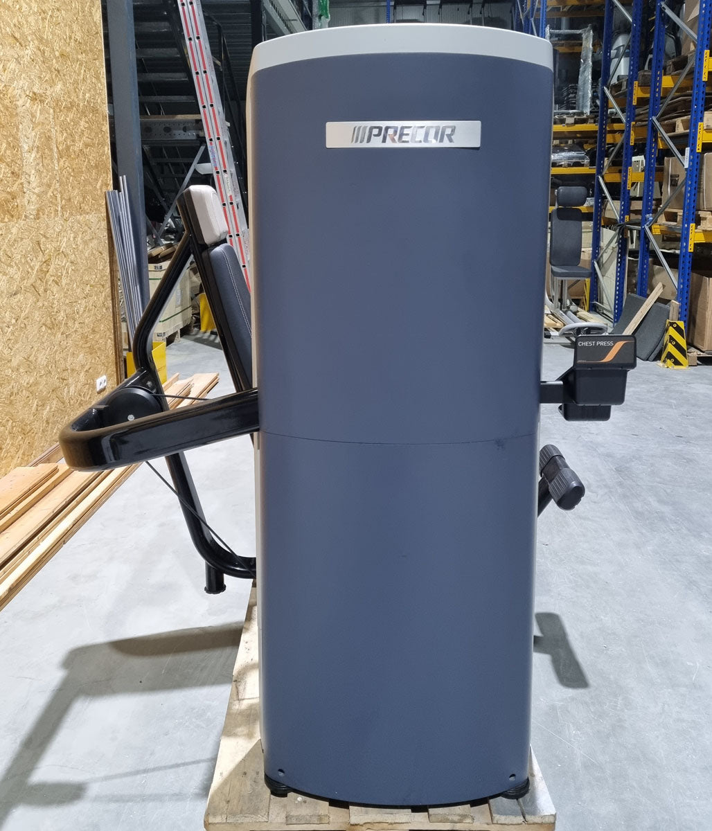 Precor Bankdrückmaschine mit Einstiegshilfe, Brustpresse, Chestpress, Rahmenfarbe Schwarz, Polsterfarbe Grau, gebraucht - überholter Zustand