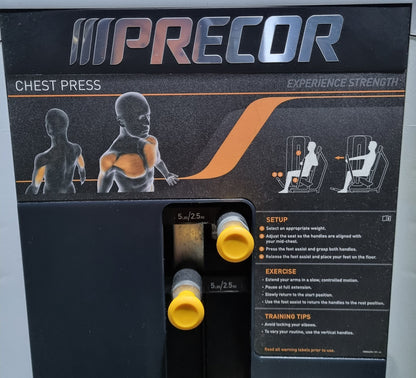Precor Bankdrückmaschine mit Einstiegshilfe, Brustpresse, Chestpress, Rahmenfarbe Schwarz, Polsterfarbe Grau, gebraucht - überholter Zustand