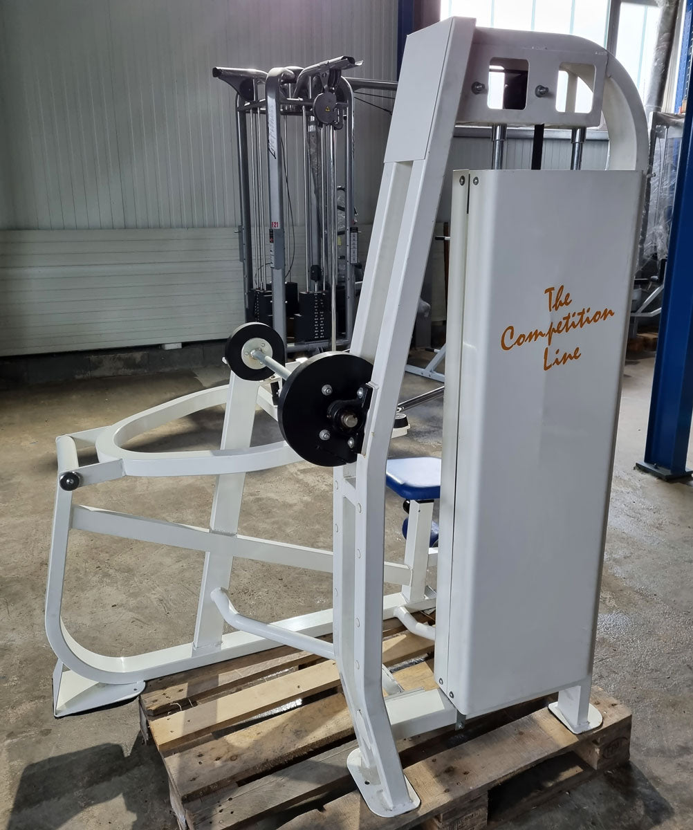 Competition Line Trizepsmaschine Dip, Triceps Extension Dip, Rahmenfarbe Weiß, Polsterfarbe Blau, gebraucht - überholter Zustand